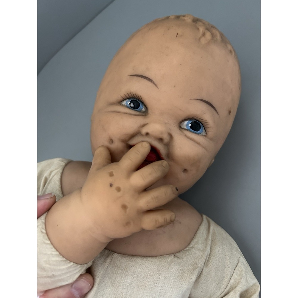 Creepy VTG Rubber Head Laughing Face Doll Haunted Halloween Macabre Decor 28"